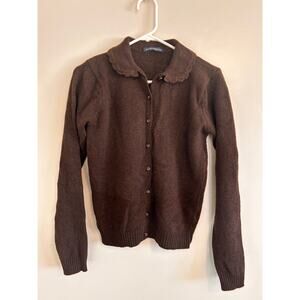Brandy Melville Brown Wool Blend Scalloped Collar Cardigan